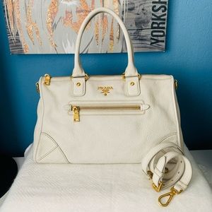 Prada Front Zip Convertible Satchel Vitello Daino